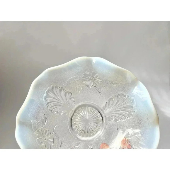 Vintage 1905 EAPG "Blossoms Palms" White Opalescent Glass Floral Bowl - 8" - Picture 8 of 10